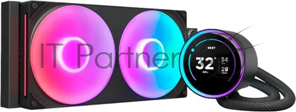 Система жидкостного охлаждения для ПК/Water Cooling System NZXT Kraken Elite 280 RGb (250W, 280мм, LED temp., Black/Fans: 2x140мм, 98.61CFM, 34.5dBA, 2000RPM/Pump height 65мм, 2800RPM, Rad thickness 27мм/S: 1851, 1700, 1200, 115X, AM5, AM4)