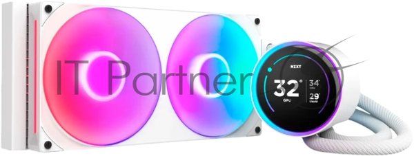 Система жидкостного охлаждения для ПК/Water Cooling System NZXT Kraken Elite 280 RGb (250W, 280мм, LED temp., белый/Fans: 2x140мм, 98.61CFM, 34.5dBA, 2000RPM/Pump height 65мм, 2800RPM, Rad thickness 27мм/S: 1851, 1700, 1200, 115X, AM5, AM4)
