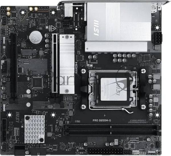 Материнская плата MSI PRO B850M-G, AM5, AMD B850, 2xDDR5, 4xSATA, 2xM.2, 1xPCIe 5.0 x16, 1xPCIe 4.0 x4, 1xDP, 1xHDMI, 1x5Gb LAN, 1xUSB-C 5Gbps, 3xUSB-A 5Gbps, 2xUSB-A 2.0, 3x3.5 мм, 7.1, mATX