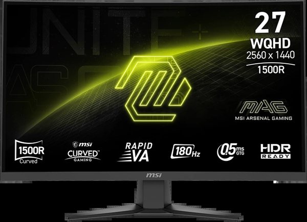 Монитор 27" MSI MAG 275CQF E18 VA 2560x1440, 180 Гц, 0.5 мс, 16:9, 250 кд/м², HDMI 2.0b, DP, 3.5 Jack, Adaptive-Sync, изогнутый экран (1500R), черный