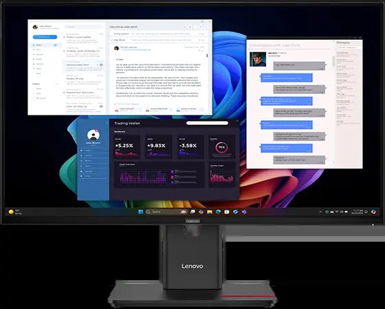Монитор 27" Lenovo T27UD-40 IPS 3840x2160, 60 Гц, 4 мс, 16:9, 350 кд/м², HDMI 2.1, DP 1.4, USB-C (100 Вт), USB Hub (3x USB 3.2, 1x USB-C), RJ-45, черный