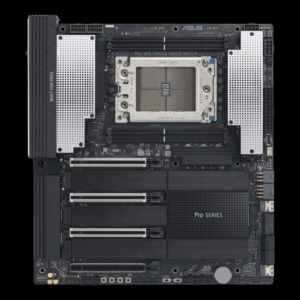 Серверная материнская плата ASUS PRO WS TRX50-SAGE WIFI A, sTR5, AMD TRX50, 4xDDR5, 4xSATA, 4xM.2, 2xSlimSAS, 3xPCIe 5.0 x16, 1xPCIe 4.0 x16, 2xDP, 1x10Gb LAN, 1x2.5Gb LAN, Wi-Fi 7, Bluetooth 5.4, 2xUSB-C 40Gbps (USB4), 6xUSB-A 10Gbps, 1xUSB-A 2.0, 2x3.5 мм, 5.1, CEB