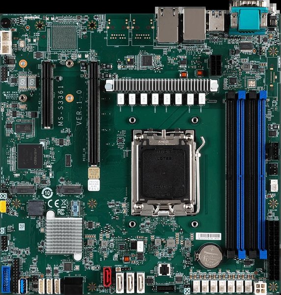 Серверная материнская плата MSI D3051, AM5, AMD B650, 4xDDR5, 6xSATA, 2xM.2, 1xPCIe 5.0 x16, 1xPCIe 3.0 x8, 1xVGA, 3x1Gb LAN, 4xUSB-A 5Gbps, 1x3.5 мм, 7.1, mATX