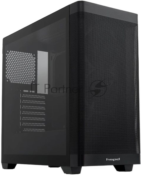 Компьютерный корпус без блока питания Case HSPD M740, Mesh Mid Tower, черный, TG, 0.6 SPCC, no fans, E-ATX, ATX, mATX, mITX, 170/400/200мм, 4x2.5", 2x3.5", 7xPCI, 1xUSB-A 3.0, 1xUSB-C 3.0, 460x218x450мм