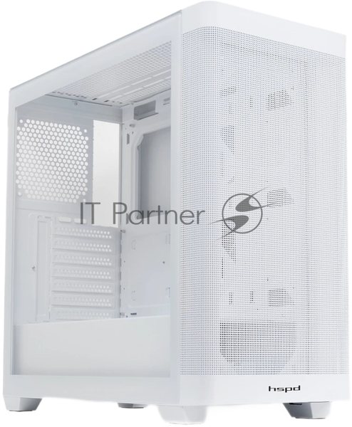 Компьютерный корпус без блока питания HSPD M740, Mesh Mid Tower, белый, TG, 0.6 SPCC, no fans, E-ATX, ATX, mATX, mITX, 170/400/200мм, 4x2.5", 2x3.5", 7xPCI, 1xUSB-A 3.0, 1xUSB-C 3.0, 460x218x450мм