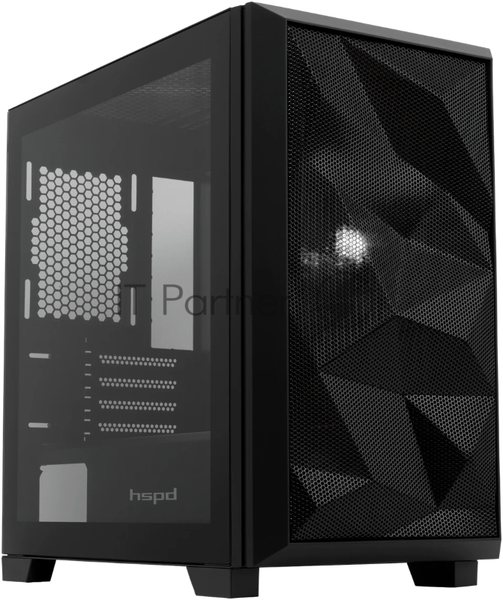Компьютерный корпус без блока питания HSPD M340, Mesh Mid Tower, черный, TG, 0.5 SPCC, no fans, mATX, mITX, 165/350/200мм, 2x2.5", 2x3.5", 4xPCI, 1xUSB-A 3.0, 2xUSB-A 2.0, 415x220x410мм
