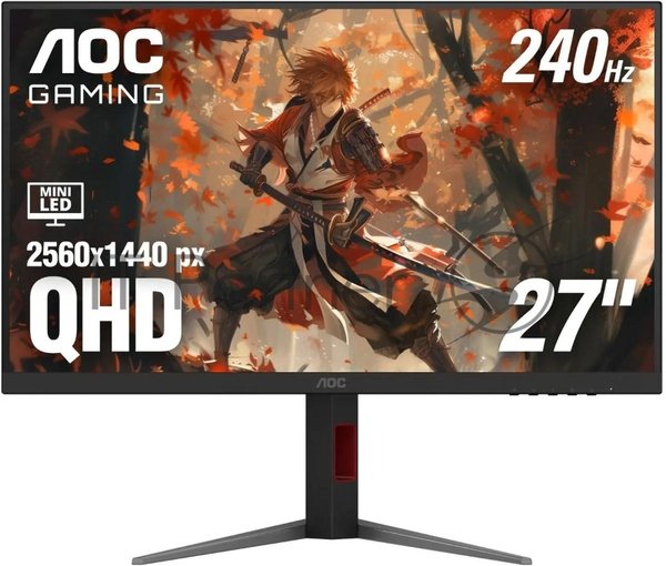 Монитор 27" AOC Q27G4ZMN VA 2560x1440, 240 Гц, 1 мс, 16:9, 450 кд/м² (пиковая 1200 кд/м²), Mini LED, DisplayHDR 1000, HDMI 2.0, DP 1.4, 3.5 Jack, FreeSync, Adaptive-Sync, черный