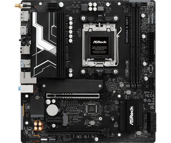 Материнская плата ASROCK B850M-X WIFI R2.0, AM5, AMD B850, 2xDDR5, 4xSATA, 2xM.2, 1xPCIe 5.0 x16, 1xPCIe 4.0 x4, 1xPCIe 3.0 x1, 1xDP, 1xHDMI, 1x2.5Gb LAN, Wi-Fi 6E, BT 5.2, 1xUSB-C 5Gbps, 3xUSB-A 5Gbps, 2xUSB-A 2.0, 3x3.5 мм, 7.1, mATX