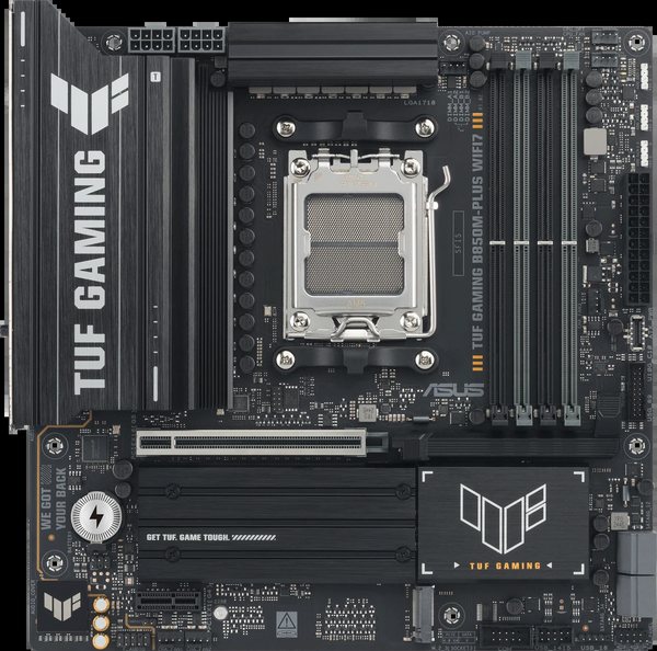 Материнская плата Asus TUF GAMING B850M-PLUS WIFI7, AM5, AMD B850, 4xDDR5, 4xSATA, 3xM.2, 1xPCIe 5.0 x16, 1xPCIe 3.0 x1, 1xDP, 1xHDMI, 1x2.5Gb LAN, Wi-Fi 7, Bluetooth 5.4, 1xUSB-C 20Gbps, 3xUSB-A 10Gbps, 4xUSB-A 5Gbps, 4xUSB-A 2.0, 3x3.5 мм, 7.1, mATX