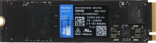 Накопитель SSD 500GB WD Blue SN5100, NVMe, M.2 2280, PCI-E 4x4 R/W - 5600/6600 Mb/s
