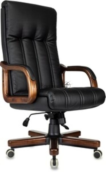 Кресло руководителя Бюрократ T-9932Walnut-Low черный, кожа, низк. спин. крестов. металл/дерево