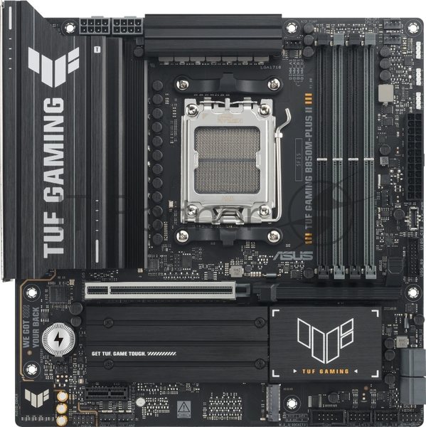 Материнская плата ASUS TUF GAMING B850M-PLUS II, AM5, AMD B850, 4xDDR5, 4xSATA, 3xM.2, 1xPCIe 5.0 x16, 1xPCIe 4.0 x1, 1xHDMI, 1xDP, 1x2.5Gb LAN, 1xUSB-C 20Gbps, 3xUSB-A 10Gbps, 4xUSB-A 5Gbps, 4xUSB-A 2.0, 3x3.5 мм, 7.1, mATX