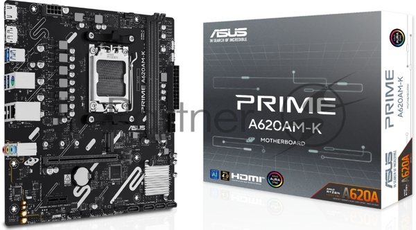 Материнская плата ASUS PRIME A620M-K, AM5, AMD A620, 2xDDR5, 4xSATA, 1xM.2, 1xPCIe 4.0 x16, 1xPCIe 3.0 x1, 1xHDMI, 1xDP, 1x1Gb LAN, 4xUSB-A 5Gbps, 2xUSB-A 2.0, 3x3.5 мм, 7.1, mATX
