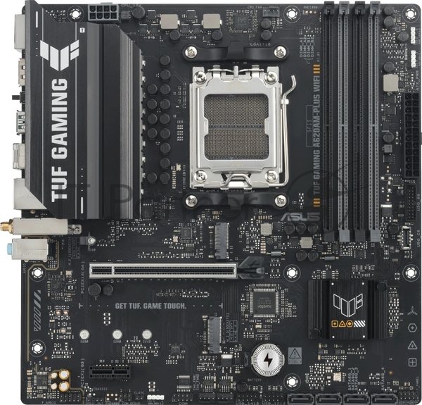 Материнская плата ASUS TUF GAMING A620M-A PLUS WIFI, AM5, AMD A620A, 4xDDR5, 4xSATA, 2xM.2, 1xPCIe 4.0 x16, 1xPCIe 3.0 x1, 1xHDMI, 2xDP, 1x2.5Gb LAN, Wi-Fi 6, Bluetooth 5.3, 2xUSB-A 10Gbps, 4xUSB-A 2.0, 3x3.5 мм, 7.1, mATX