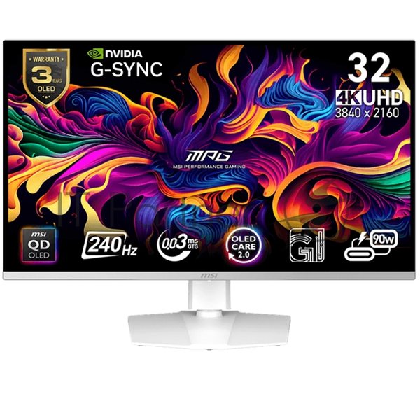 Монитор 31.5" MSI MPG 321URXW QD-OLED 3840x2160, 240 Гц, 0.03 мс, 16:9, 250 кд/м², 2xHDMI 2.1, DP 1.4, USB-C (90 Вт), 3.5 Jack, USB Hub (2x USB 2.0), HDR10, черный