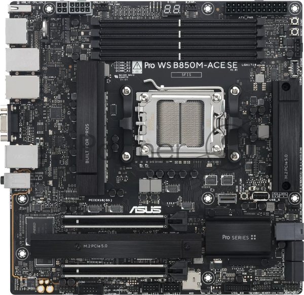 Материнская плата ASUS PRO WS B850M-ACE SE, AM5, AMD B850, 4xDDR5, 4xSATA, 2xM.2, 1xPCIe 5.0 x16, 1xPCIe 4.0 x16, 1xVGA, 1xHDMI, 1xDP, 1x2.5Gb LAN, 1x10Gb LAN, 2xUSB-C 10Gbps, 3xUSB-A 10Gbps, 2xUSB-A 2.0, 7.1, mATX