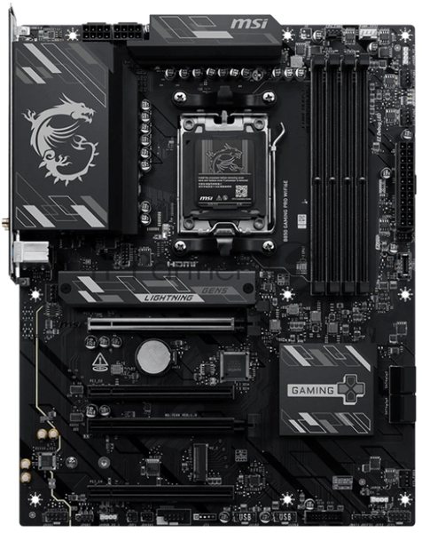 Материнская плата MSI B850 GAMING PRO WIFI6E, AM5, AMD B850, 4xDDR5, 4xSATA, 2xM.2 (PCIe 5.0/4.0), 1xPCIe 4.0 x16, 2xPCIe 3.0 x16, 1xHDMI, 1xDP, 1x2.5Gb LAN, Wi-Fi 6E, Bluetooth 5.3, 1xUSB-C 10Gbps, 3xUSB-A 10Gbps, 4xUSB-A 5Gbps, 3x3.5 мм, 7.1, чёрный, ATX