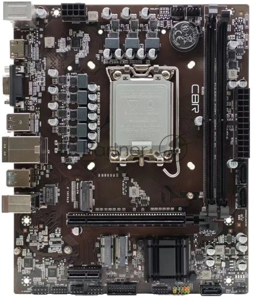 Материнская плата CBR B760-D4, LGA 1700, Intel B760, 2xDDR4, 3xSATA, 2xM.2, 1xPCIe 4.0 x16, 1xPCIe 3.0 x1, 1xVGA, 1xHDMI, 1x1Gb LAN, 2xUSB-A 5Gbps, 4xUSB-A 2.0, 3x3.5 мм, 5.1, mATX