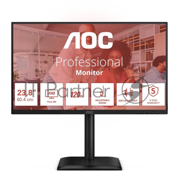 Монитор 23.8" AOC 24E4CV IPS 1920x1080, 120 Гц, 4 мс, 16:9, 300 кд/м², HDMI, DP 1.4, USB-C (90 Вт), 4xUSB 3.2, 3.5 Jack, USB Hub (4x USB 3.2), HDR10, Adaptive-Sync, черный