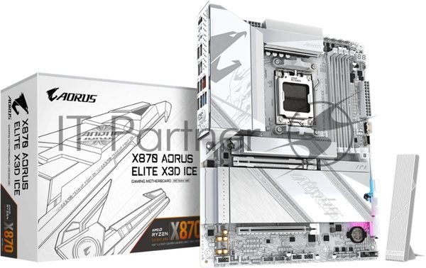 Материнская плата Gigabyte X870 AORUS ELITE X3D ICE, AM5, AMD X870, 4xDDR5, 2xSATA, 4xM.2, 1xPCIe 5.0 x16, 1xPCIe 4.0 x16, 1xHDMI, 1x5Gb LAN, Wi-Fi 7, Bluetooth 5.4, 2xUSB-C 40Gbps (USB4), 1xUSB-C 10Gbps, 2xUSB-A 10Gbps, 4xUSB-A 5Gbps, 1xUSB-A 2.0, 3x3.5 мм + S/PDIF оптический, 7.1, ATX