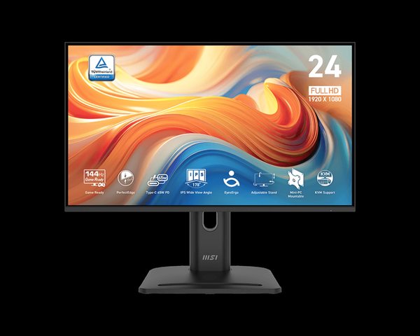 Монитор 23.8" MSI PRO MP245PHG E14 IPS 1920x1080, 144 Гц, 1 мс, 16:9, 300 кд/м², HDMI 2.0, DP 1.2, USB-C (65 Вт), USB Hub (2x USB-A, 1x USB-B), 3.5 Jack, динамики (2x2 Вт), HDR10, черный
