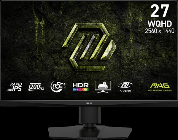 Монитор 27" MSI MAG 272QPF E20 Rapid IPS 2560x1440, 200 Гц, 0.5 мс, 16:9, 300 кд/м², 2xHDMI 2.0b, DP 1.4, USB-C (15 Вт), 3.5 Jack, HDR10, Adaptive-Sync, черный