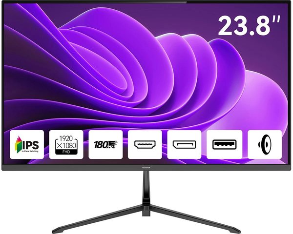 Монитор 23.8" Aiwa MD2410 IPS 1920x1080, 180 Гц, 1 мс, 16:9, 300 кд/м², 2xHDMI 2.0, DP, 3.5 Jack, динамики (2x2 Вт), HDR10, FreeSync, G-Sync Compatible, черный