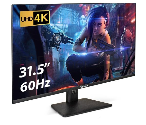 Монитор 31.5" ExeGate SmartView EF3200C IPS 3840x2160, 60 Гц, 5 мс, 16:9, 300 кд/м², HDMI 2.0, DP, 3.5 Jack, USB Hub, динамики (2x3 Вт), HDR10, FreeSync, черный