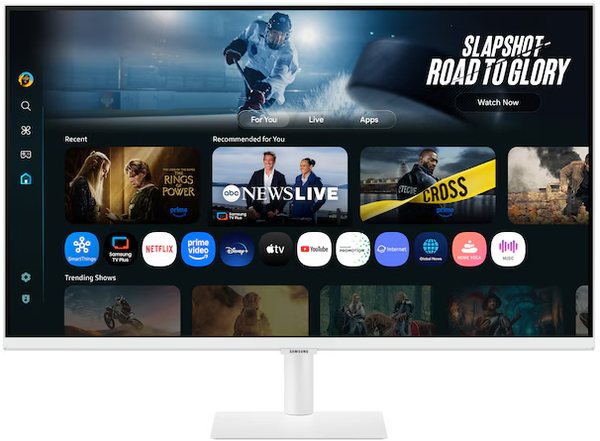Монитор 32" Samsung Smart Monitor M7 S32FM703UI VA 3840x2160, 60 Гц, 4 мс, 16:9, 300 кд/м², 2xHDMI 2.0, USB-C (65 Вт PD), USB Hub (3x USB-A), динамики (2x10 Вт), HDR10+, Tizen OS, Wi-Fi 5, Bluetooth 5.2, пульт ДУ, белый