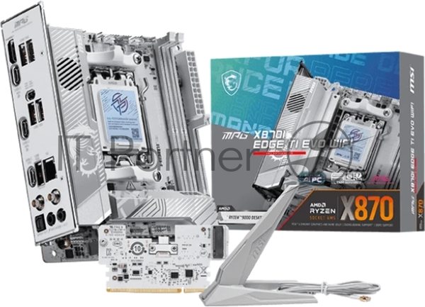 Материнская плата MSI MPG X870I EDGE TI EVO WIFI, AM5, AMD X870, 2xDDR5 (до 128 ГБ), 2xSATA, 3xM.2 (1xPCIe 5.0, 2xPCIe 4.0), 1xPCIe 5.0 x16, 1xHDMI, 1x5Gb LAN, Wi-Fi 7, Bluetooth 5.4, 2xUSB-C 40Gbps (USB4), 1xUSB-C 10Gbps, 5xUSB-A 10Gbps, 3x3.5 мм + S/PDIF оптический, 7.1, белый/серебристый, Mini-IT