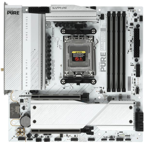 Материнская плата Sapphire B850M PURE WIFI, AM5, AMD B850, 4xDDR5, 4xSATA, 2xM.2, 2xPCIe x16, DisplayPort, HDMI, 1x2.5Gb LAN, USB Type-C, 3x3.5 мм, 7.1, microATX
