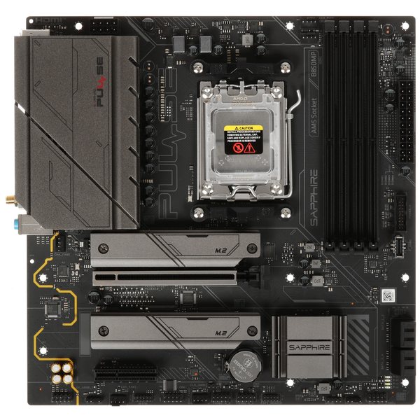 Материнская плата Sapphire B850M PULSE WIFI, AM5, AMD B850, 4xDDR5, 4xSATA, 2xM.2, 1xPCIe x16, 1xPCIe x4, DisplayPort, HDMI, 1x2.5Gb LAN, USB Type-C, 3x3.5 мм, 7.1, microATX