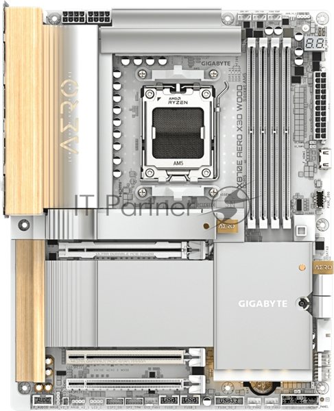 Материнская плата Gigabyte X870E AERO X3D WOOD, AM5, AMD X870E, 4xDDR5, 4xSATA, 4xM.2, 2xPCIe 5.0 x16, 1xPCIe 4.0 x16, 1xHDMI, 2x5Gb LAN, Wi-Fi 7, Bluetooth 5.4, 2xUSB-C 40Gbps (USB4), 1xUSB-C 20Gbps, 5xUSB-A 10Gbps, 3xUSB-A 5Gbps, 3x3.5 мм + S/PDIF оптический, 7.1, вставки из дерева, ATX