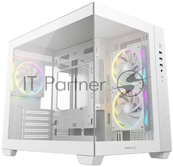 Компьютерный корпус Deepcool CG330 3F WH без БП, боковое окно (панорама), 3x120мм ARGB PWM вентилятора, белый, mATX (R-CG330-BKNGM3-G)