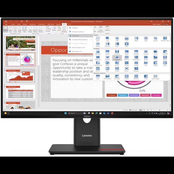 Монитор 27" Lenovo T27-40 IPS 1920x1080, 120 Гц, 4 мс, 16:9, 300 кд/м², VGA, HDMI 1.4, DP 1.2, USB-C (15 Вт PD), USB Hub (3×USB 3.2 Gen1), 3.5 Jack, HDR10, черный