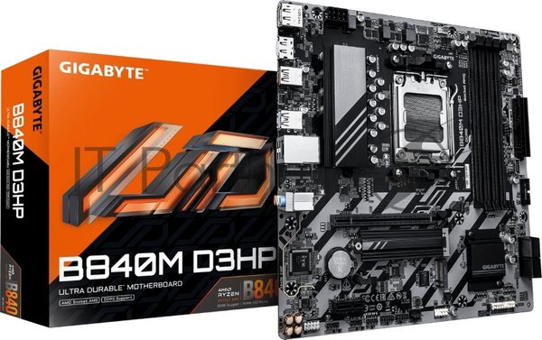 Материнская плата Gigabyte B840M D3HP, AM5, AMD B840, 4xDDR5, 4xSATA, 2xM.2, 1xPCIe 4.0 x16, 1xPCIe x1, 1xHDMI, 2xDP, 1x1Gb LAN, 1xUSB-C 5Gbps, 1xUSB-A 5Gbps, 1xUSB-A 10Gbps, 3xUSB-A 2.0, 3x3.5 мм, 7.1, mATX
