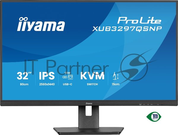 Монитор 32" Iiyama ProLite XUB3297QSNP-B1 IPS QHD, 100 Гц, 1 мс (MPRT), 16:9, 350 кд/м², HDMI 2.0, DP 1.4, USB-C (95 Вт PD), встроенные динамики (2x2.5 Вт), KVM-модуль, поворотная подставка, черный