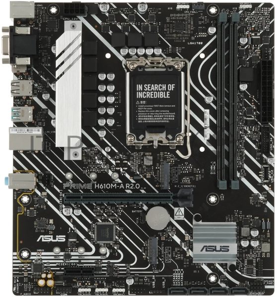 Материнская плата ASUS PRIME H610M-A R2.0, LGA 1700, Intel H610, 2xDDR5, 4xSATA, 2xM.2, 1xPCIe 4.0 x16, 1xPCIe 3.0 x1, 1xVGA, 1xHDMI, 1xDP, 1x1Gb LAN, 1xUSB-A 10Gbps, 4xUSB-A 2.0, 3x3.5 мм, 7.1, mATX
