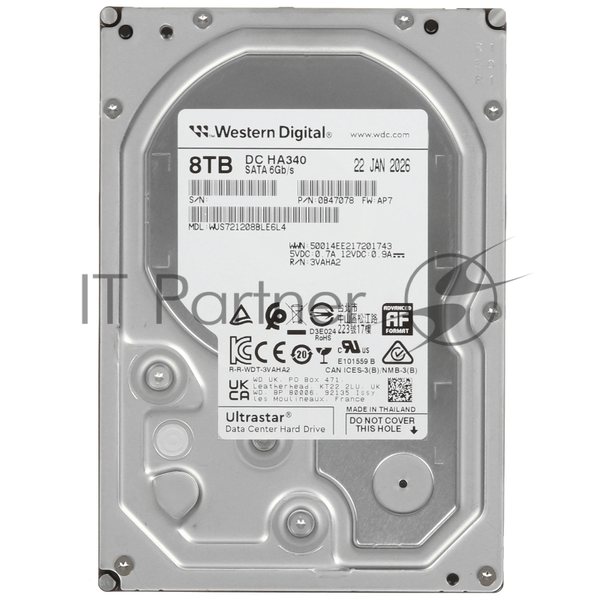 Жесткий диск серверный Western Digital 3.5" 8TB WD (WUS721208BLE6L4) SATA 6Gb/s, 7200rpm, 256MB 0B47078