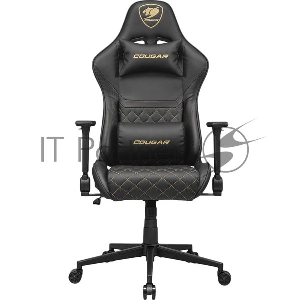 Кресло Cougar Armor One V2 Gold чёрный, экокожа, 120 кг, подголовник, регулируемые подлокотники, механизм качания