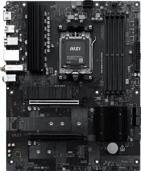 Материнская плата MSI PRO B840-S EVO WIFI6E, AM5, AMD B840, 4xDDR5 (до 256 ГБ), 4xSATA, 3xM.2 (PCIe 4.0/3.0), 1xPCIe 4.0 x16, 1xPCIe 3.0 x16, 1xHDMI, 1x2.5Gb LAN, Wi-Fi 6E, Bluetooth 5.3, 1xUSB-C 10Gbps, 1xUSB-A 10Gbps, 2xUSB-A 5Gbps, 4xUSB-A 2.0, 3x3.5 мм, 7.1, чёрный, ATX