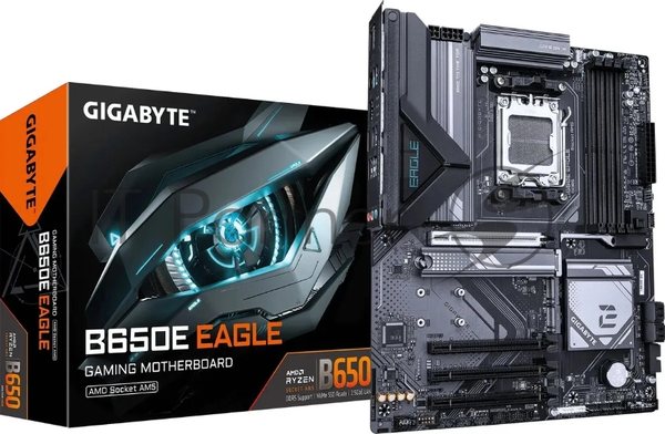 Материнская плата Gigabyte B650E EAGLE, AM5, AMD B650E, 4xDDR5, 4xSATA, 3xM.2, 1xPCIe 5.0 x16, 1xPCIe 4.0 x16, 2xPCIe 3.0 x16, 1xHDMI, 1xDP, 1x2.5Gb LAN, 1xUSB-C 5Gbps, 2xUSB-A 10Gbps, 2xUSB-A 5Gbps, 4xUSB-A 2.0, 1xPS/2, 3x3.5 мм, 7.1, ATX