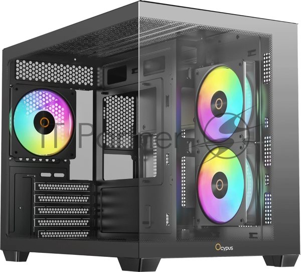 Корпус Ocypus Gamma C54 BK ARGB, Mini-Tower, чёрный, 3 x 120 мм