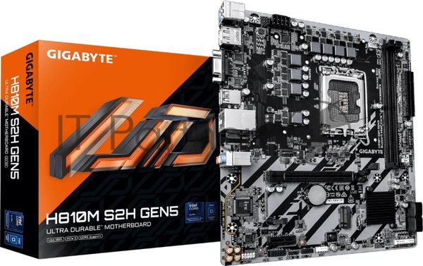 Материнская плата Gigabyte H810M S2H GEN5, LGA 1851, Intel H810, 2xDDR5, 4xSATA, 1xM.2, 1xPCIe 5.0 x16, 1xPCIe x1, 1xVGA, 1xHDMI, 1xDP, 1x1Gb LAN, 4xUSB-A 5Gbps, 2xUSB-A 2.0, 1xPS/2, 3x3.5 мм, 7.1, mATX
