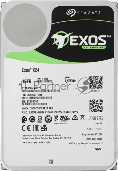 Жесткий диск HDD Seagate Exos X24 12Tb 7200rpm SAS 512Mb 3.5"