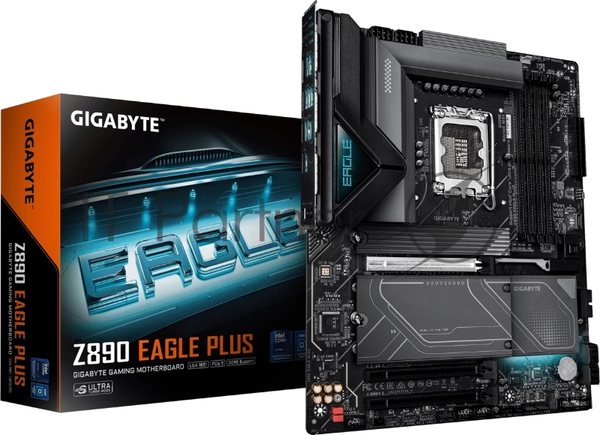 Материнская плата Gigabyte Z890 EAGLE PLUS, LGA 1851, Intel Z890, 4xDDR5, 4xSATA, 4xM.2, 1xPCIe 5.0 x16, 2xPCIe 4.0 x16, 1xDP, 1x2.5Gb LAN, 1xUSB-C 40Gbps (USB4), 2xUSB-A 10Gbps, 3xUSB-A 5Gbps, 4xUSB-A 2.0, 3x3.5 мм + S/PDIF оптический, 7.1, с подсветкой, ATX