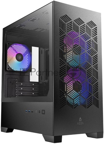 Корпус AZZA Aerohex-M Black, Mini-Tower, чёрный, 3 x 120 мм