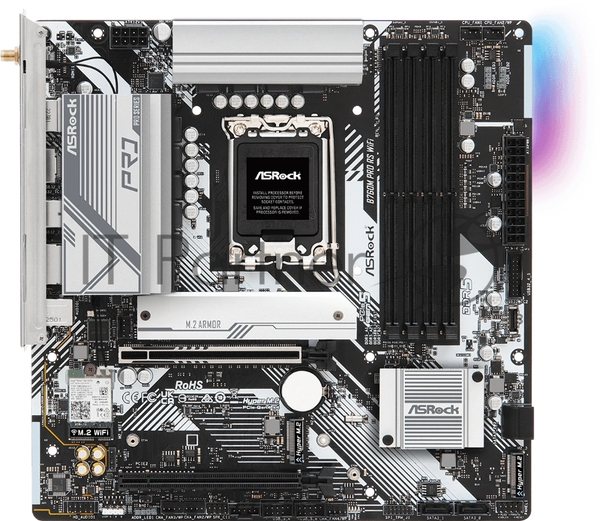 Материнская плата ASRock B760M Pro RS WiFi, LGA 1700, Intel B760, 4xDDR5, 4xSATA, 3xM.2, 1xPCIe 5.0 x16, 1xPCIe 3.0 x16, 1xHDMI, 1xDP, 1x2.5Gb LAN, Wi-Fi 6E, Bluetooth 5.3, 1xUSB-C 5Gbps, 3xUSB-A 5Gbps, 2xUSB-A 2.0, 3x3.5 мм, 7.1, mATX