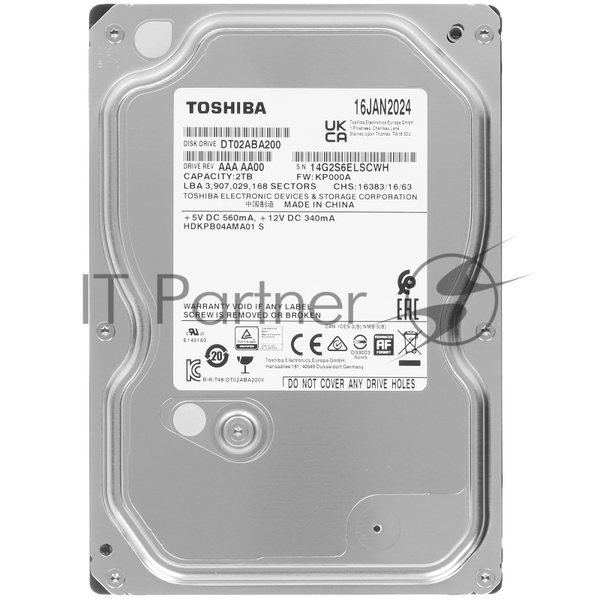 Жесткий диск HDD Toshiba DT02 2Tb 5400rpm SATA-III 128Mb 3.5"