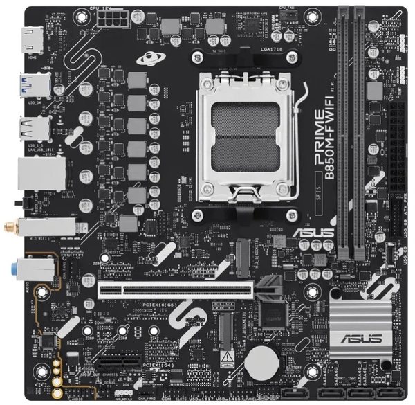 Материнская плата ASUS PRIME B850M-F WIFI, AM5, AMD B850, 2xDDR5, 4xSATA, 2xM.2, 1xPCIe 5.0 x16, HDMI, 1x1Gb LAN, Wi-Fi 6, Bluetooth, 3x3.5 мм, 7.1, microATX